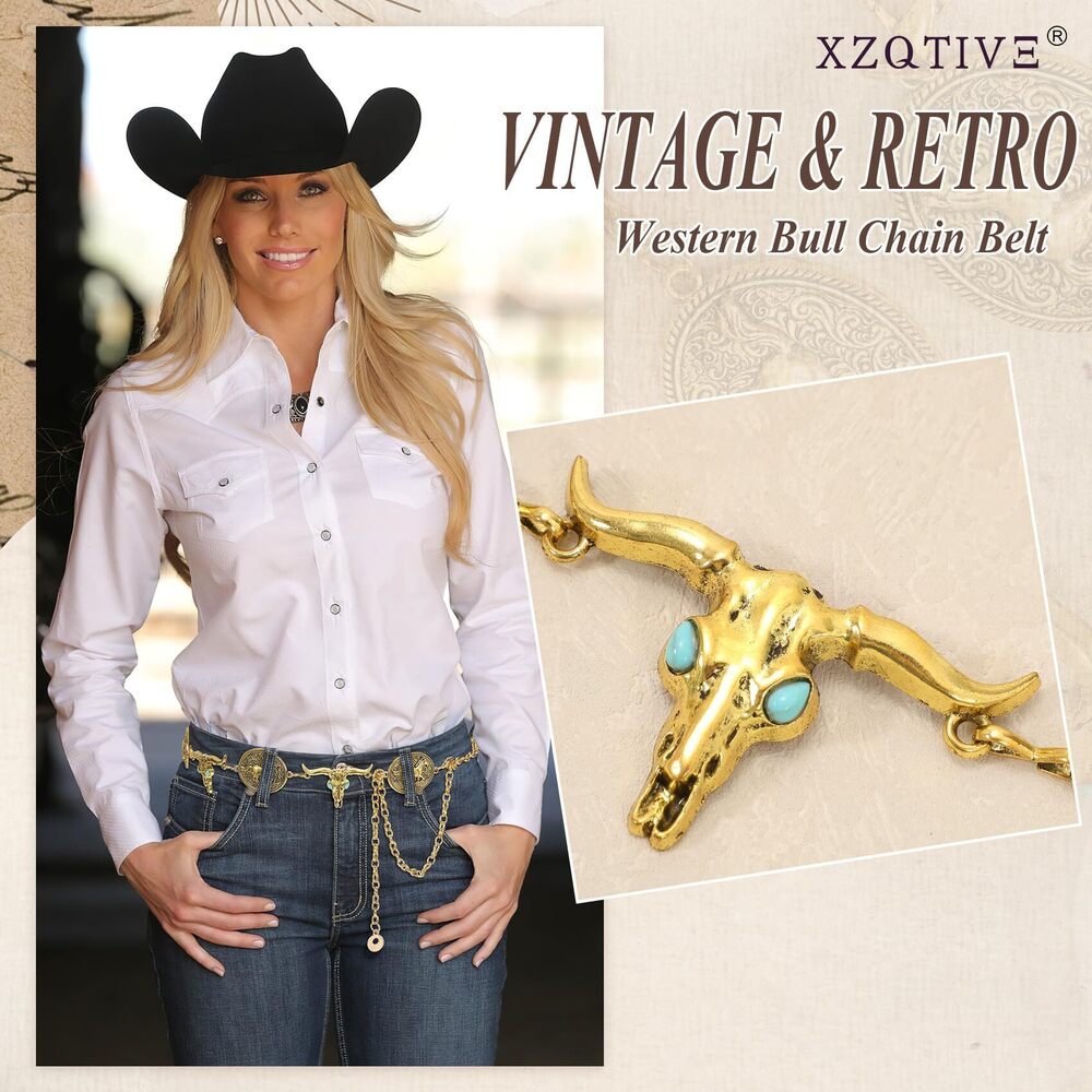 4199 Western Concho Belt For Women Silver Gold Chain Cowgirl - Picture 7 of 7